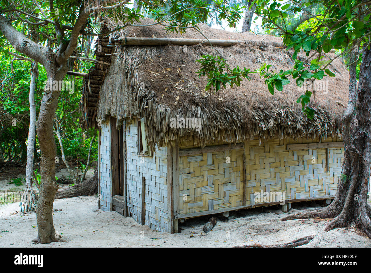 Local palm thatched and weaved house, Aneityum Island Vanuatu Stock Photo