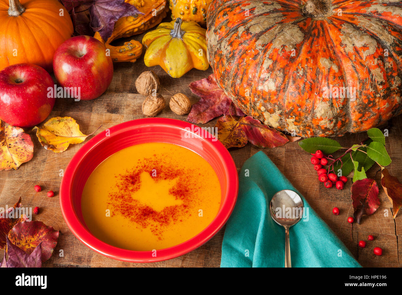 butternut squash soup with apples and sweet paprika Stock Photo