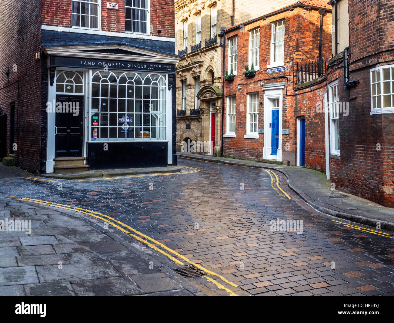Shop at the Junction of Land of Green Ginger and Manor Street in Hull Yorkshire England Stock Photo