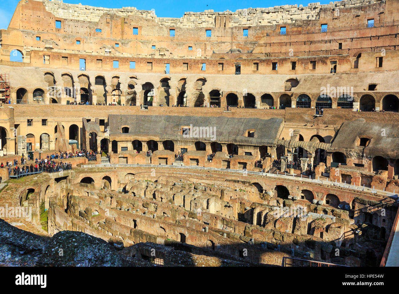 Interior of the 1st century Flaviam amphitheatre known as the Colosseum, Rome, Italy Stock Photo