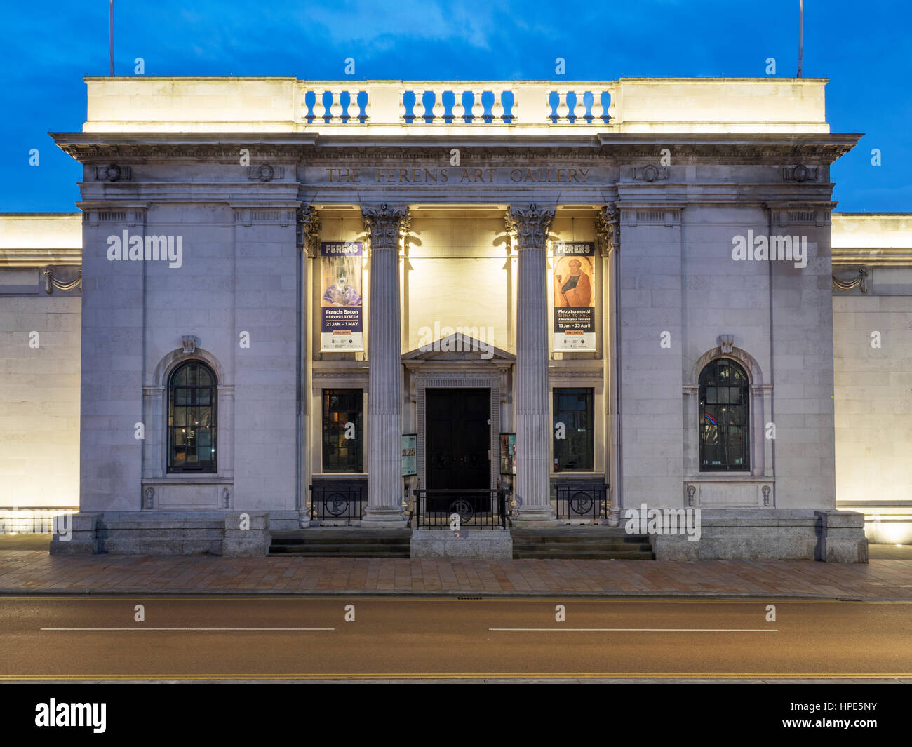 Ferens Art Gallery at Dusk in Queen Victoria Square Hull Yorkshire England Stock Photo