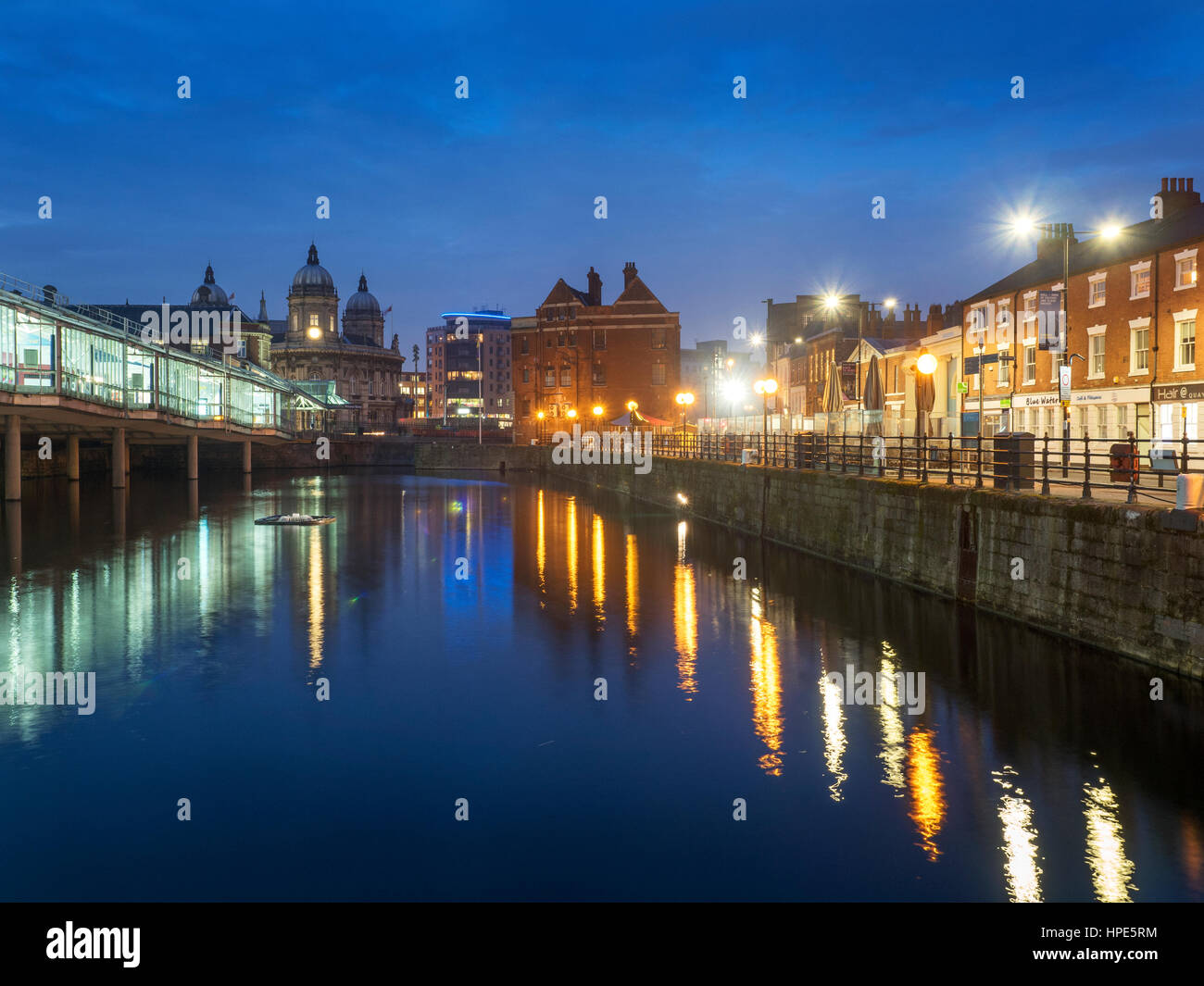 Princes Quay and Princes Dock Street at Dusk Hull Yorkshire England