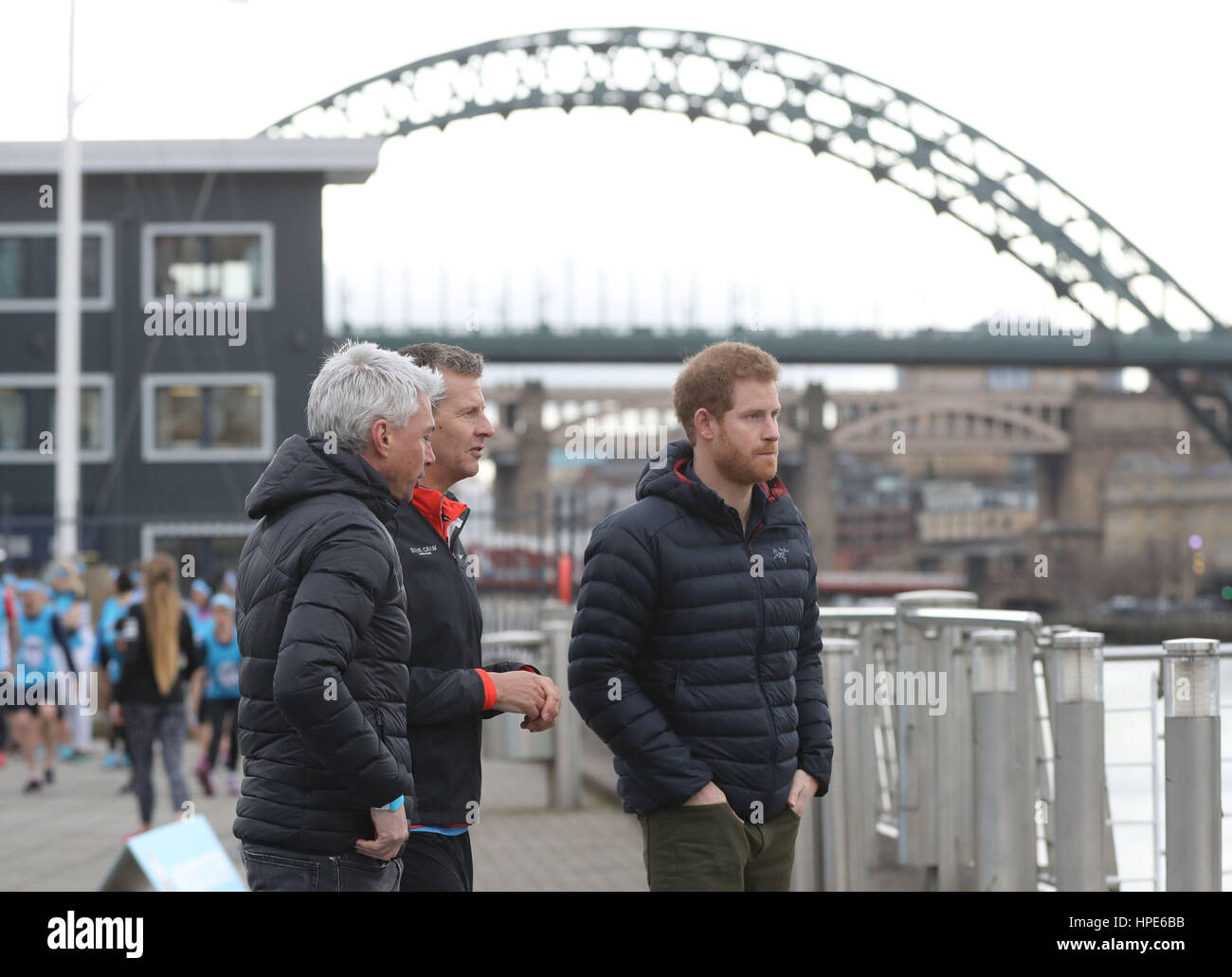 GENERIC CAPTION Prince Harry arriving at the Quayside in Gateshead where he will team up with Steve Cram and Jonathan Edwards as they train runners taking part in the London Marathon for mental health charity Heads Together. Stock Photo