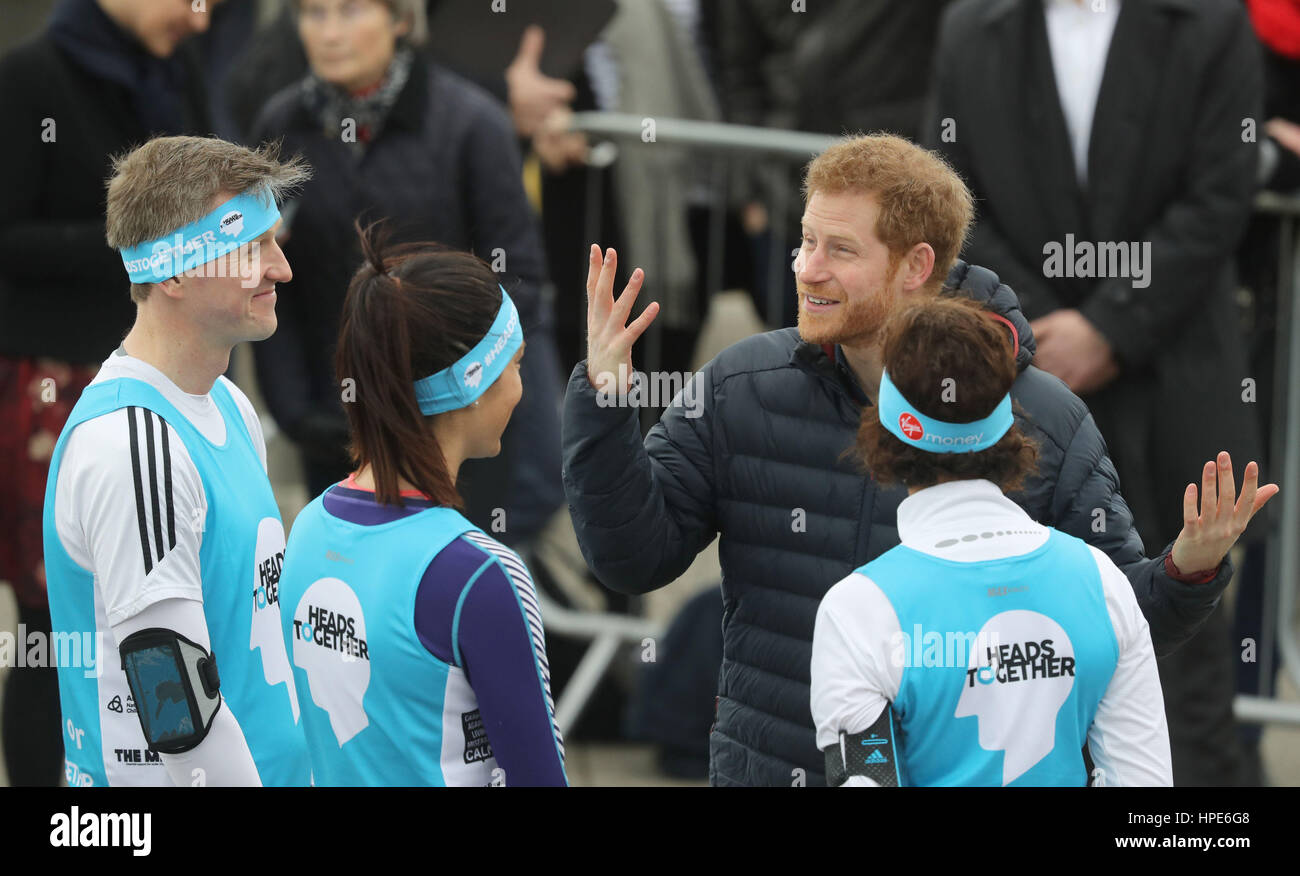 GENERIC CAPTION Prince Harry arriving at the Quayside in Gateshead where he will team up with Steve Cram and Jonathan Edwards as they train runners taking part in the London Marathon for mental health charity Heads Together. Stock Photo