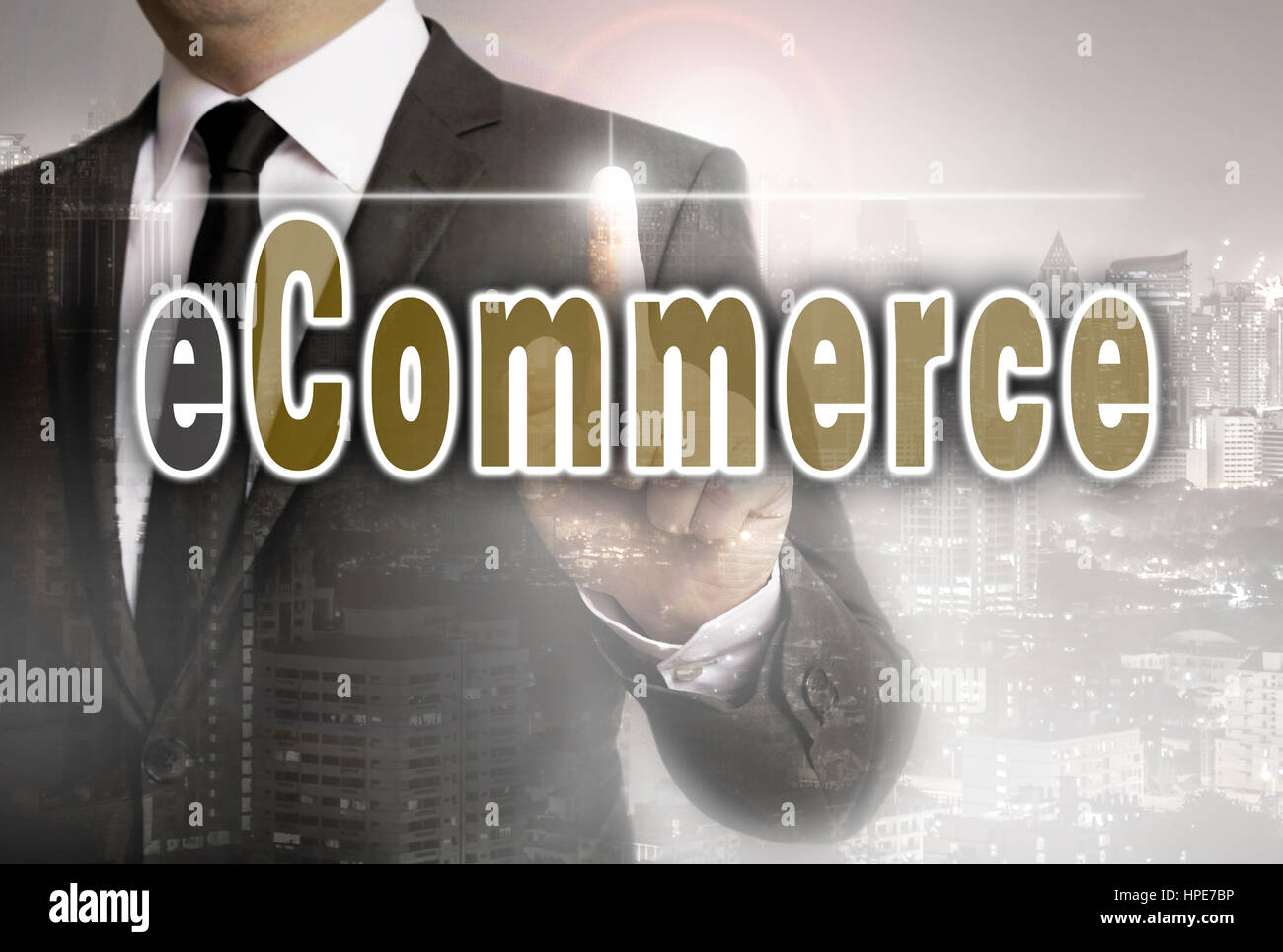 E commerce is shown by businessman concept. Stock Photo