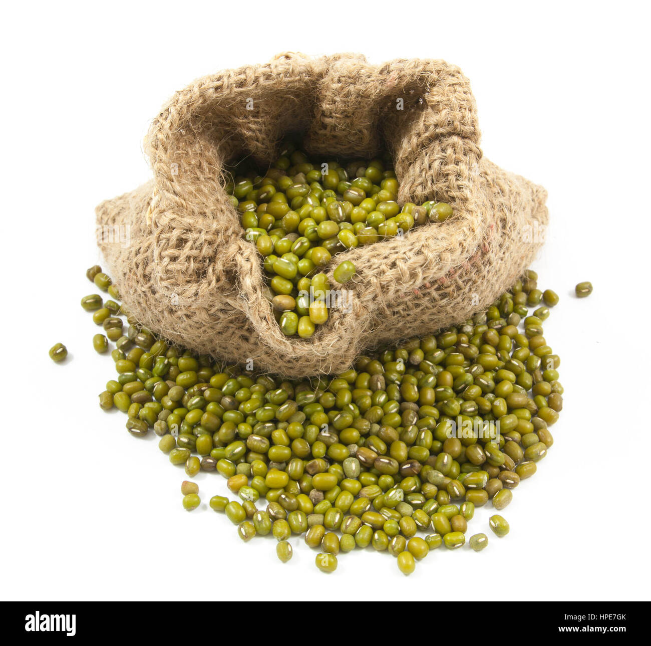 Green beans in canvas sack on white background Stock Photo - Alamy