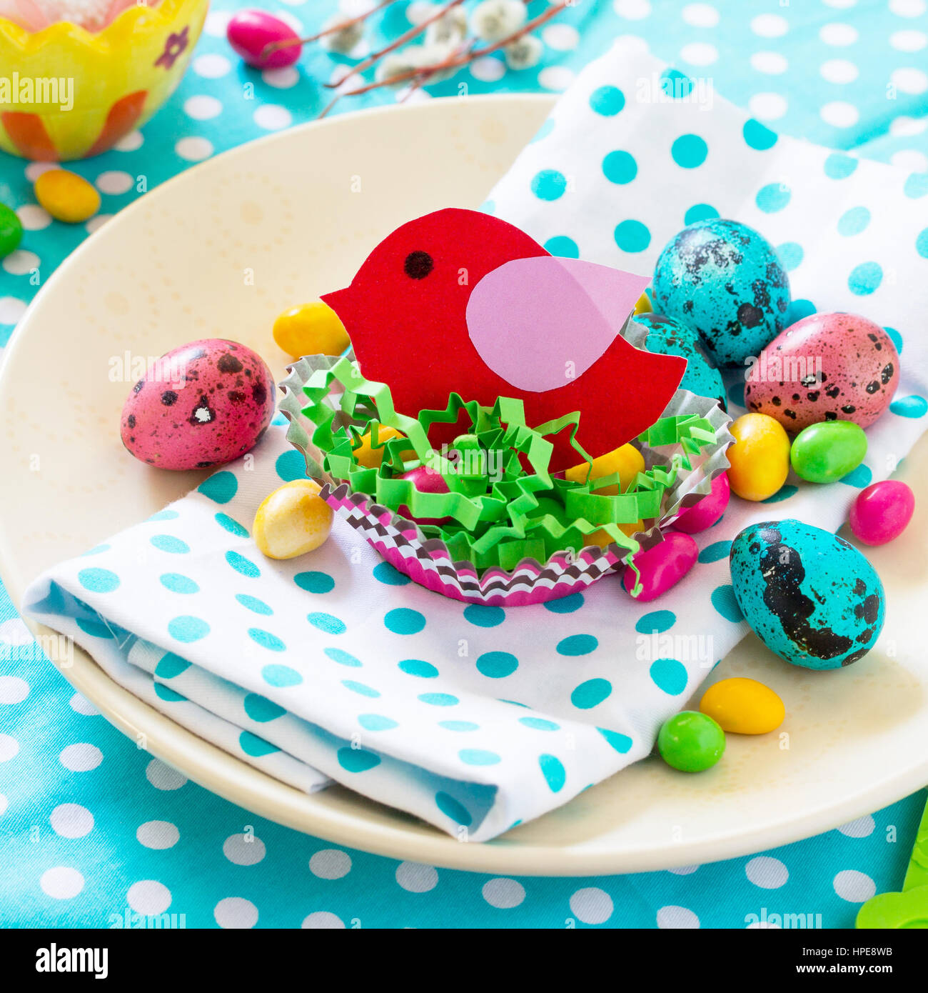 Easter decorations children's table. Easter table decoration nest with