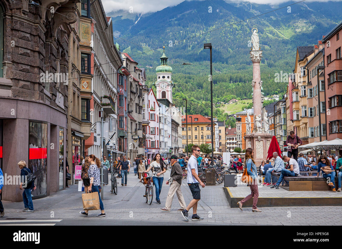 Maria Theresien Strasse With Annasaeule ( St. Anne's Column), Austria Stock Photo