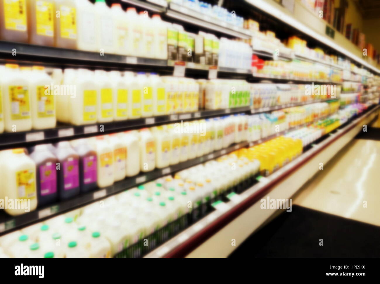 Blurred supermarket shelves Stock Photo