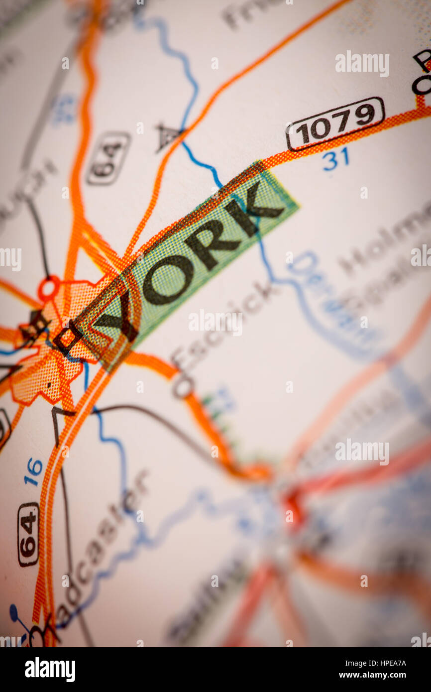 Map Photography: York City on a Road Map Stock Photo