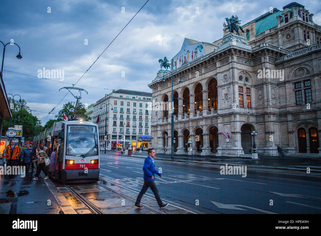 Tram and Staatsoper (Vienna State Opera), Ringstrasse, ring road,  Vienna, Austria, Europe Stock Photo