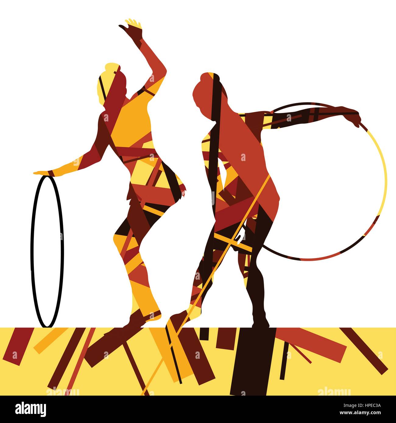 Girl calisthenics sport gymnast silhouette with spinning ring in ...