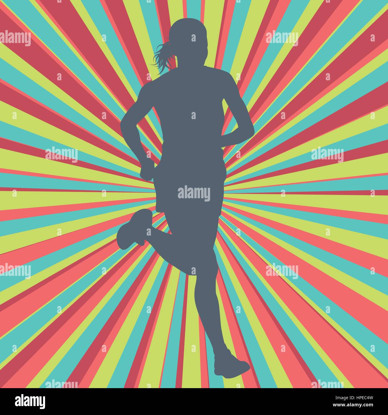 Running woman vector illustration background with colorful modern retro ...