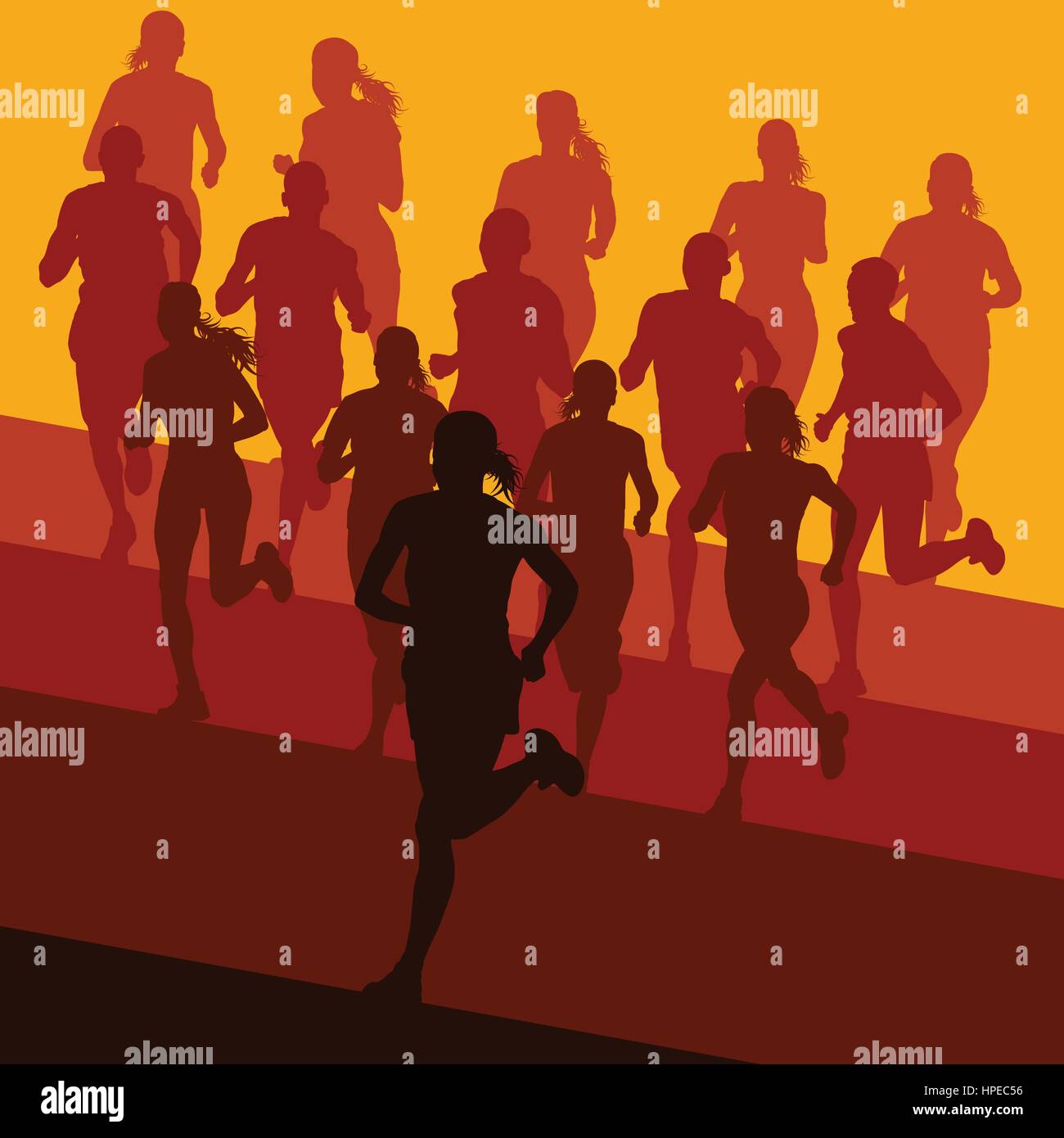 Running marathon people group vector illustration background Stock