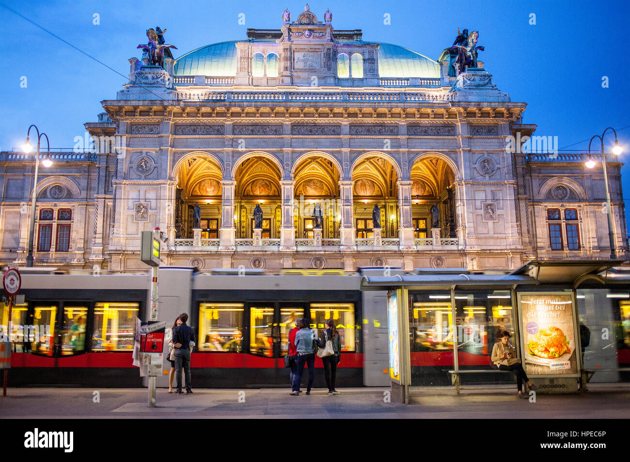 Tram and Staatsoper (Vienna State Opera), Ringstrasse, ring road,  Vienna, Austria, Europe Stock Photo