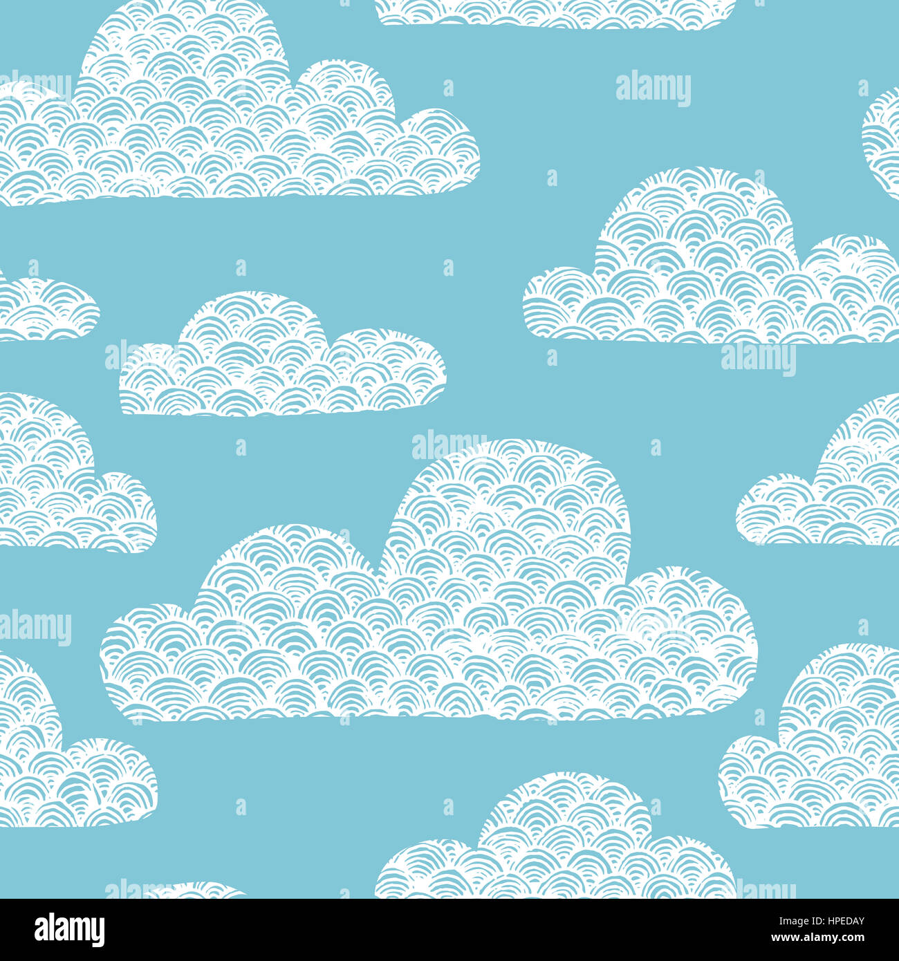 Cute seamless pattern with simple hand drawn textured clouds Stock ...