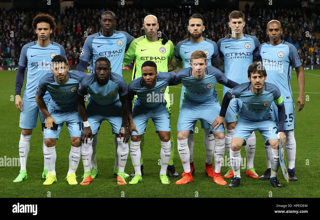 The Manchester City team group before the UEFA Champions League match at  the Etihad Stadium, Manchester Stock Photo - Alamy
