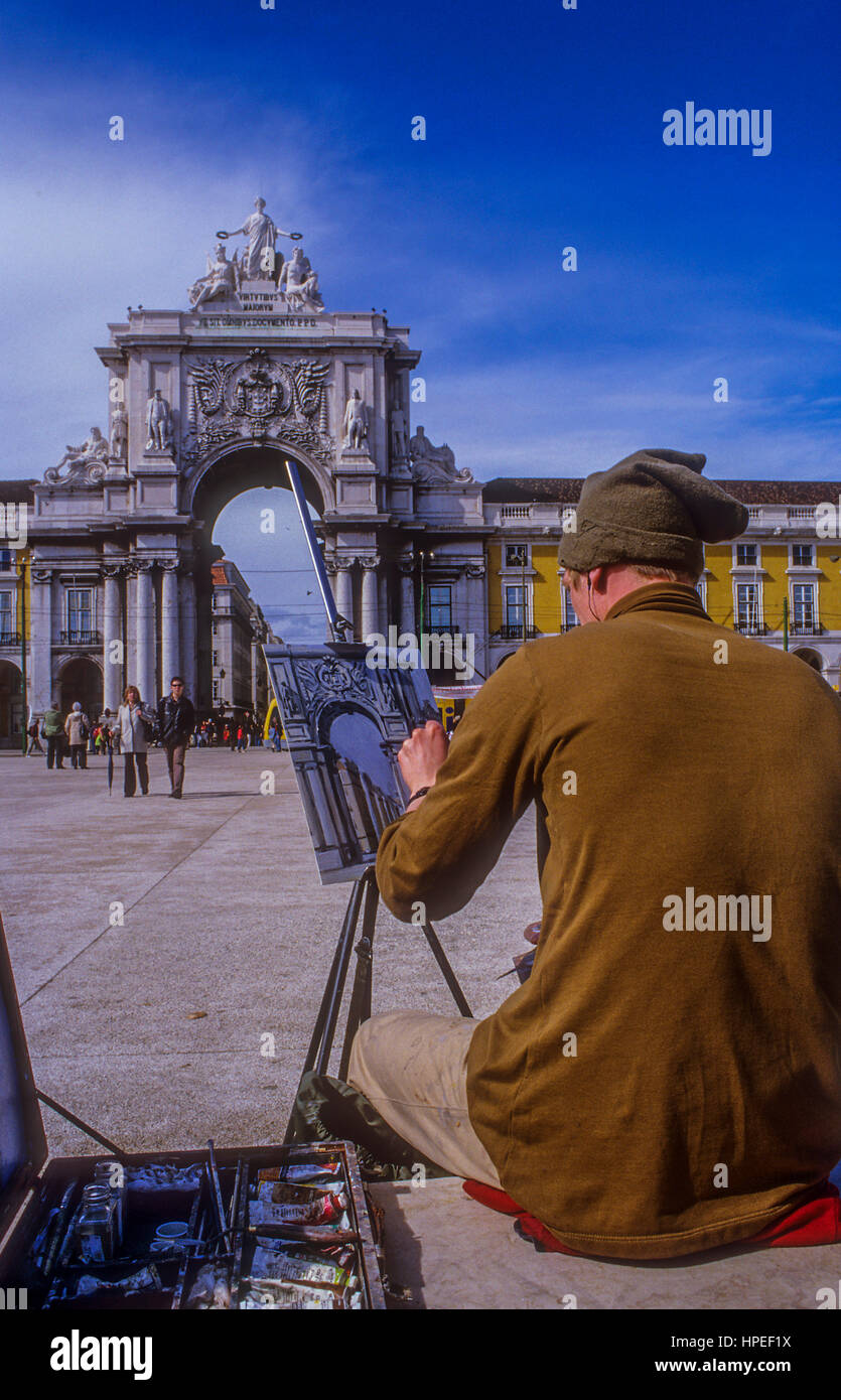 Painter, in Praça do Comércio,Lisbon. Portugal. Stock Photo