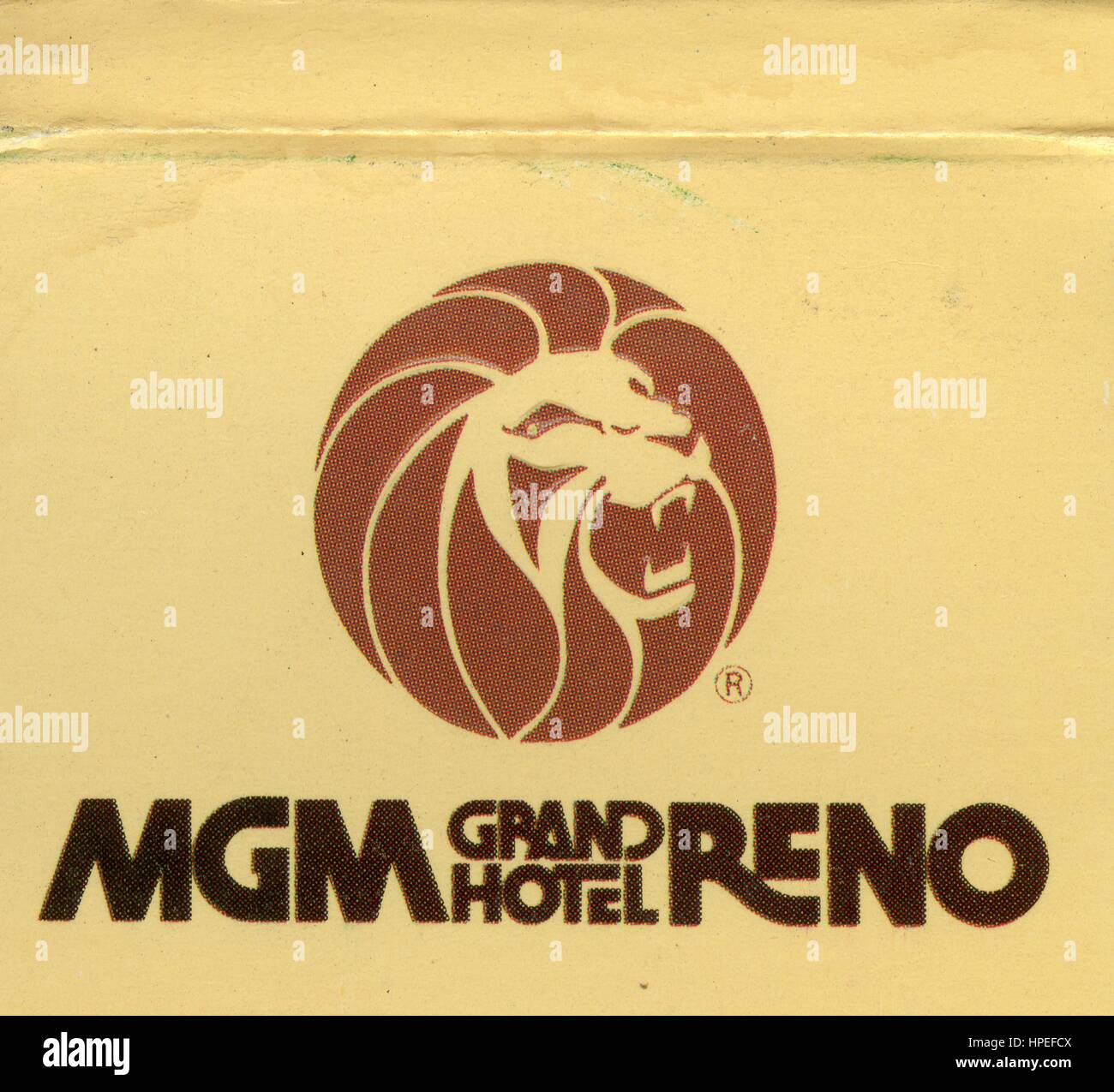 Matchbook cover image for the MGM Grand Hotel and Casino in Reno, Nevada, 1984. Stock Photo