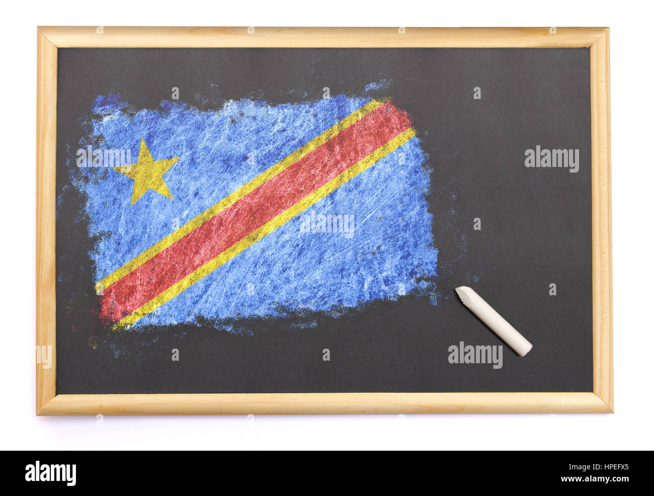 Blackboard with the national flag of Democratic Republic of the Congo drawn on and a chalk.(series) Stock Photo