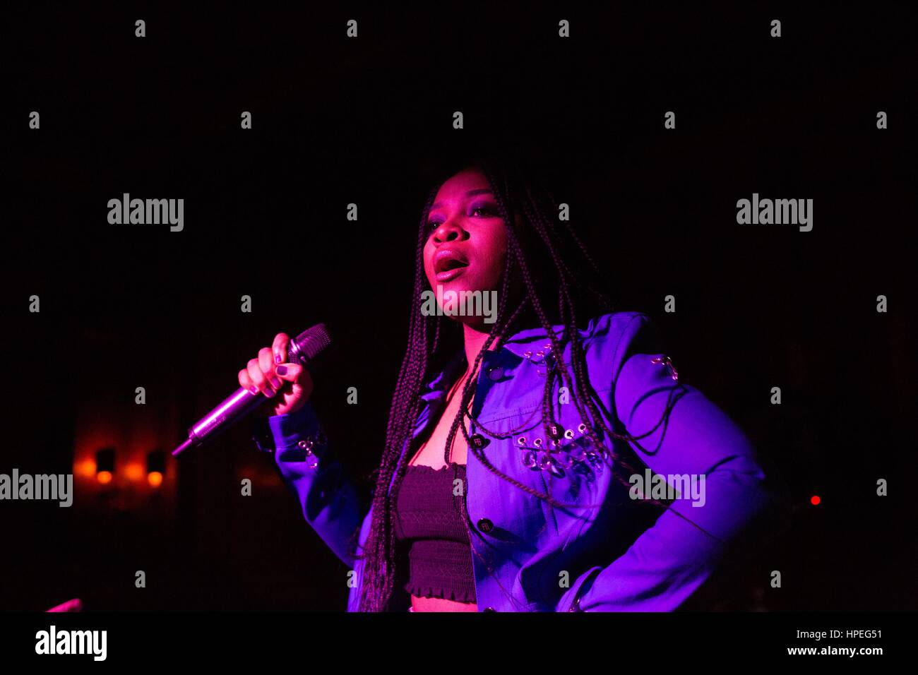EDITORIAL USE ONLY Ray BLK at Wonderland Magazine's LFW party in association with the new, limited edition 'Really Blue' Pixel phone by Google at TRAMP in London. Stock Photo