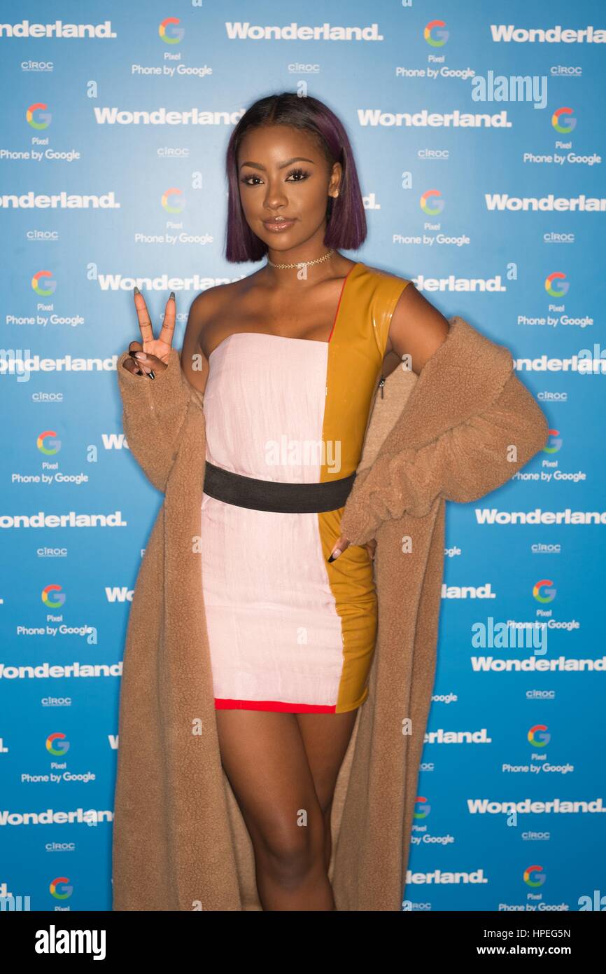EDITORIAL USE ONLY Justine Skye arrives at Wonderland Magazine's LFW party in association with the new, limited edition 'Really Blue' Pixel phone by Google at TRAMP in London. Stock Photo