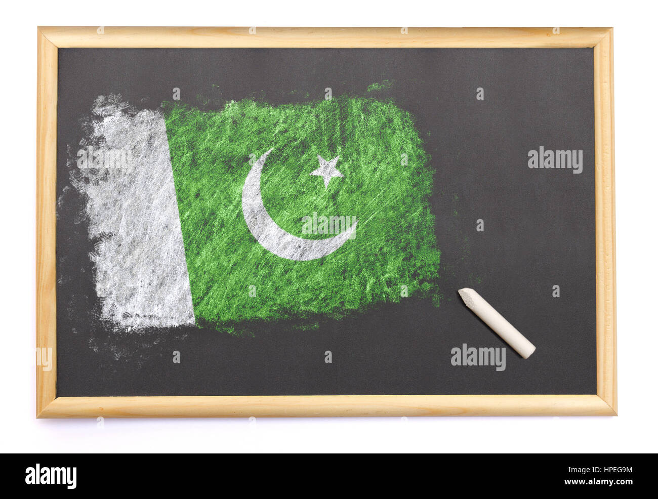 Blackboard with the national flag of Pakistan drawn on and a chalk