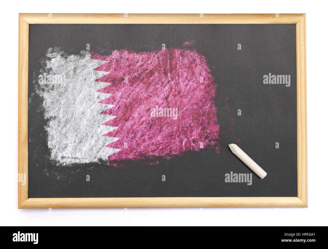 Blackboard with the national flag of Qatar drawn on and a chalk.(series