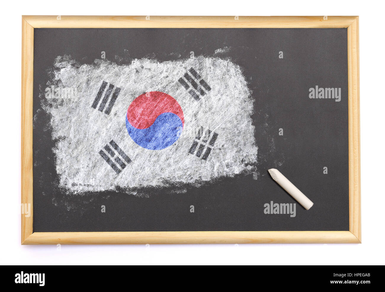 Blackboard with the national flag of South Korea drawn on and a chalk.(series) Stock Photo