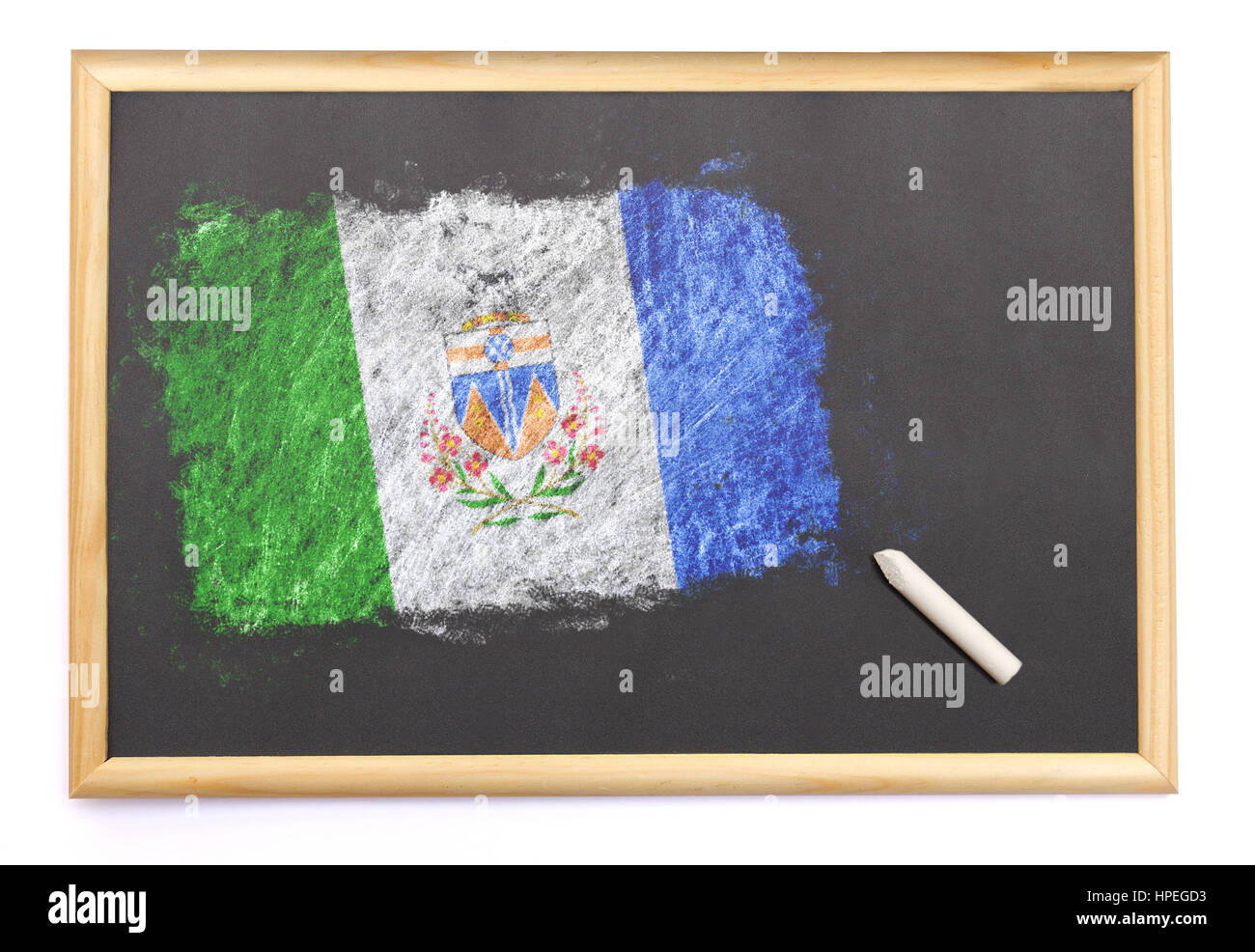 Blackboard with the national flag of Yukon drawn on and a chalk.(series) Stock Photo