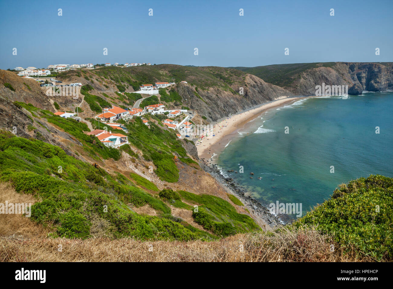 Portugal, Algarve, Vicentine Coast Natural Park, view of Praia da Arrifana beach Stock Photo