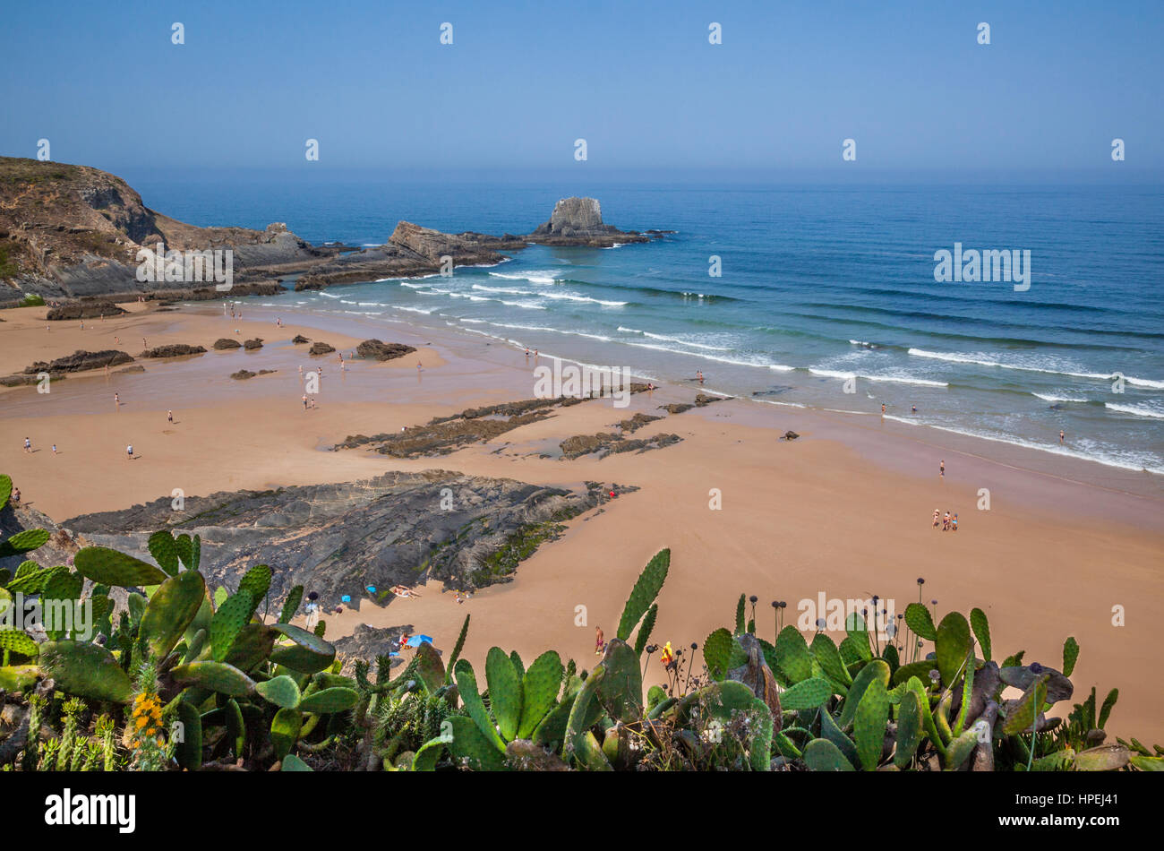 Portugal, Alentejo, Nature Park of the Southwest Alentejo, view of the central coastal beach of Zambujeira Stock Photo