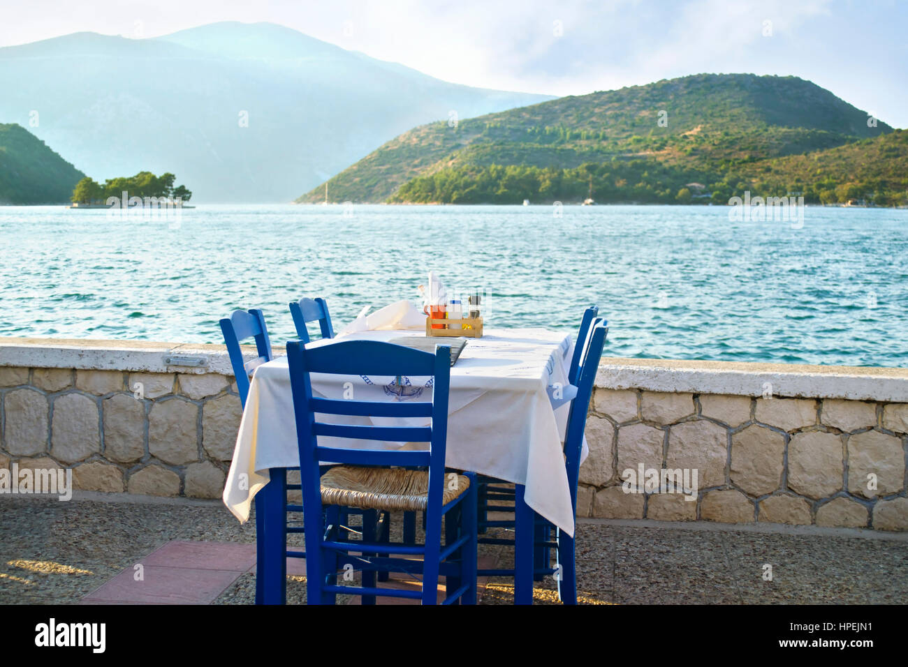 greek tavern at Ithaca island Greece Stock Photo