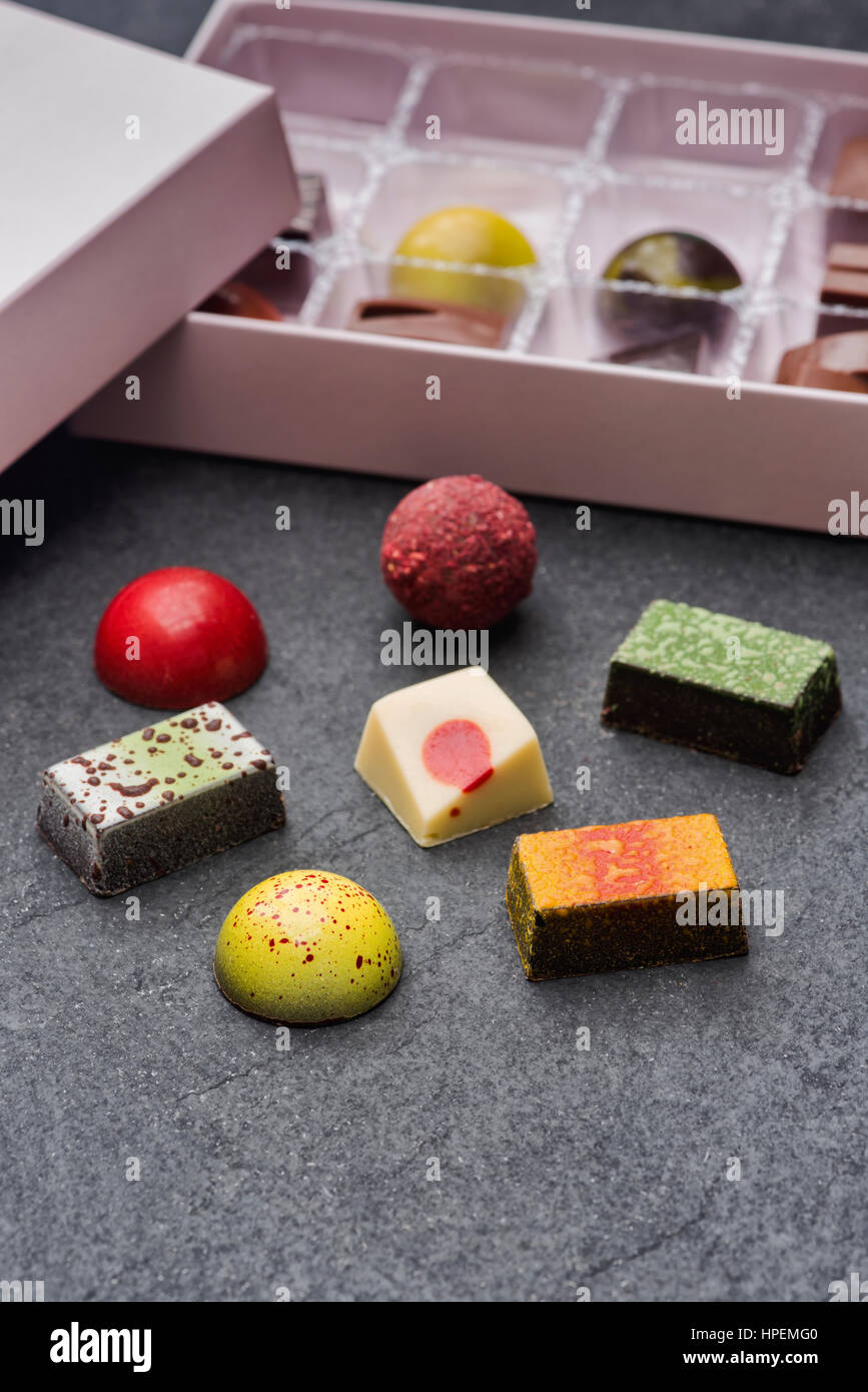 Handmade luxury artisian speciality chocolates Stock Photo