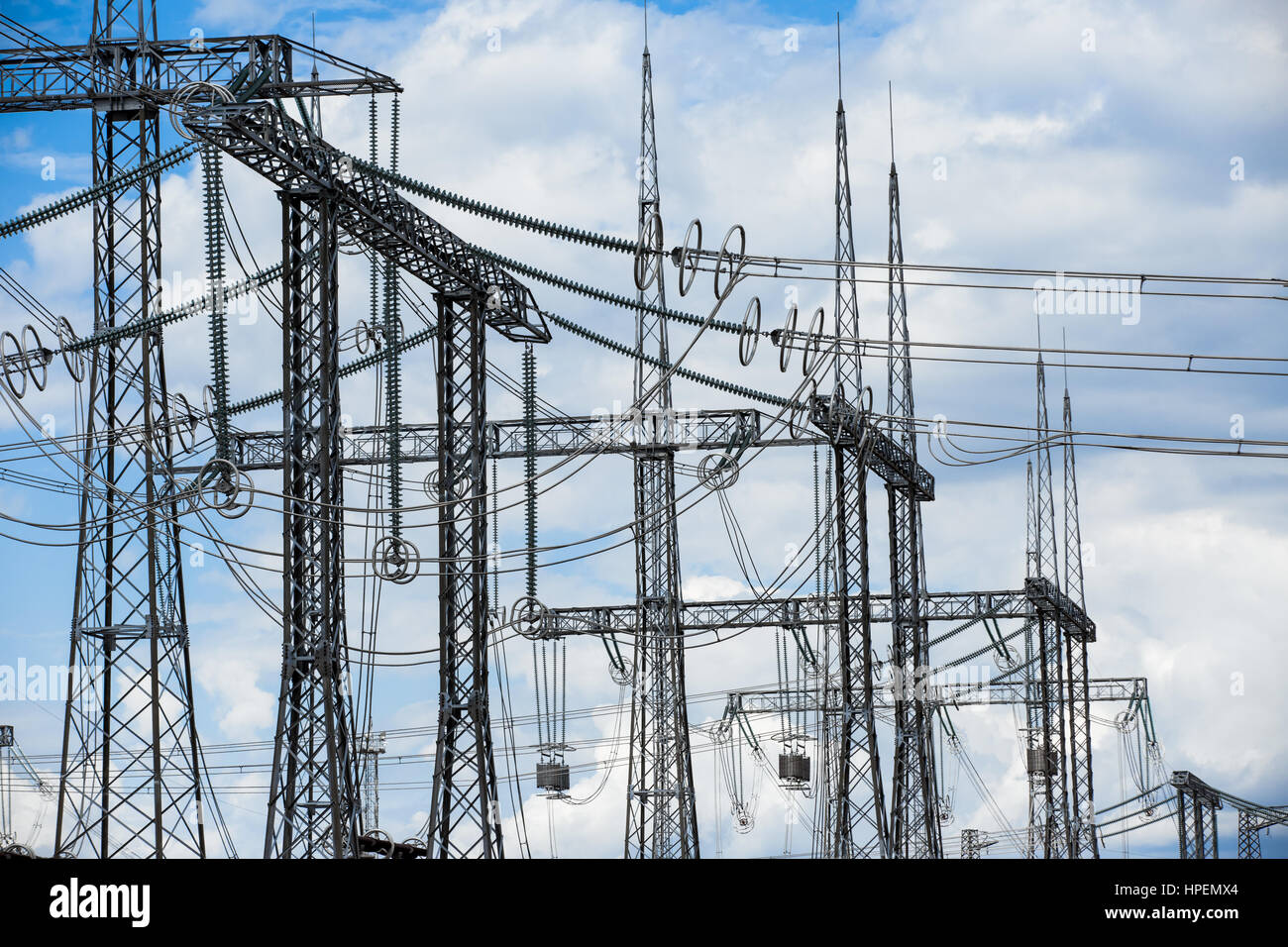 High voltage post. High-voltage tower sky background Stock Photo - Alamy