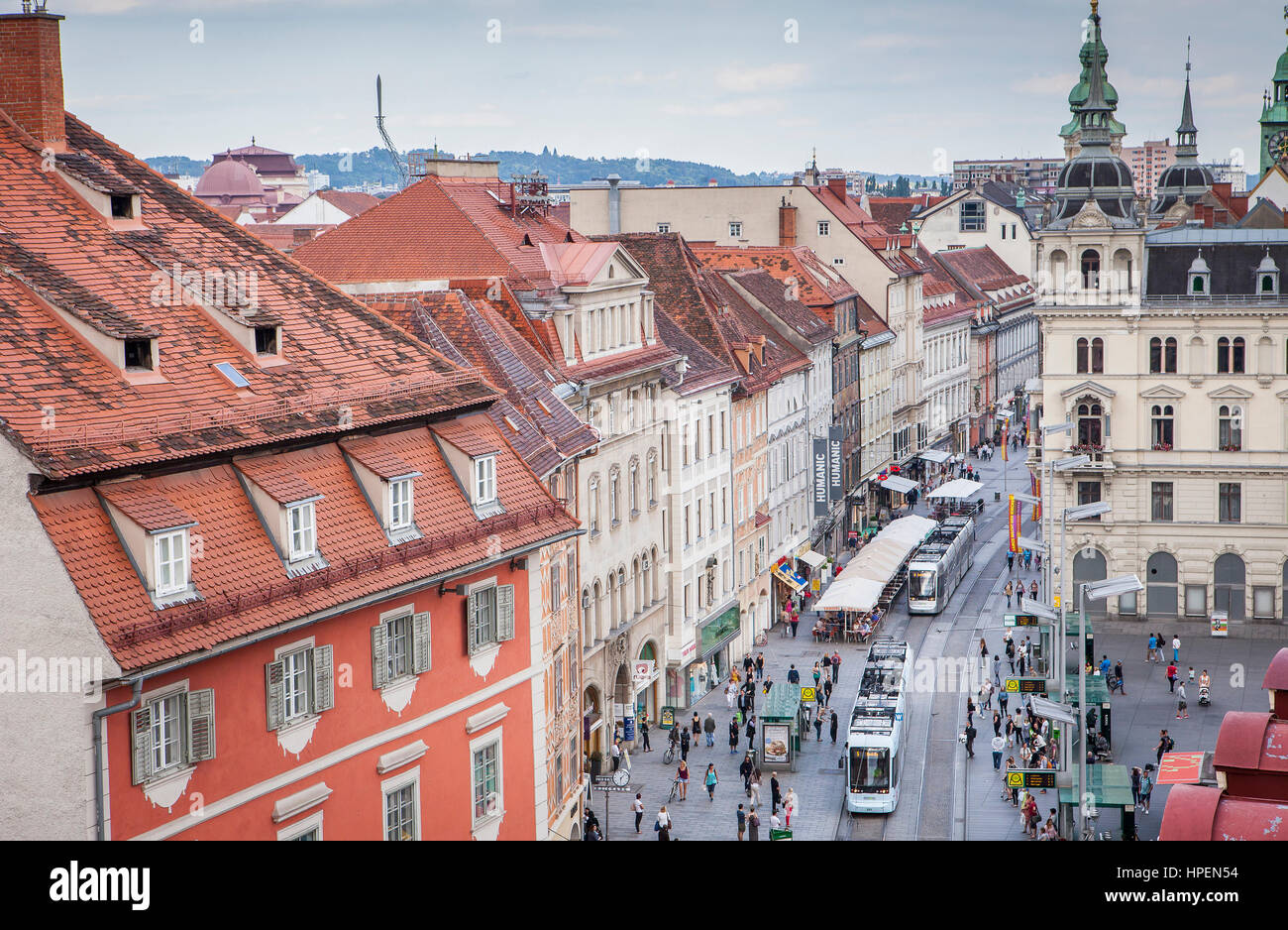 Town square and Herrengasse street, and the city hall of Graz, Austria ...