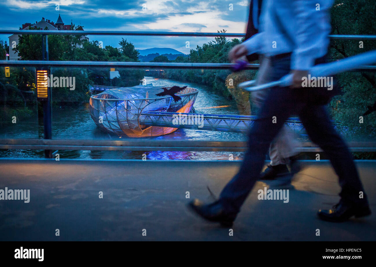 Murinsel, Mur Island on Mur River, Graz, Austria, Europe Stock Photo