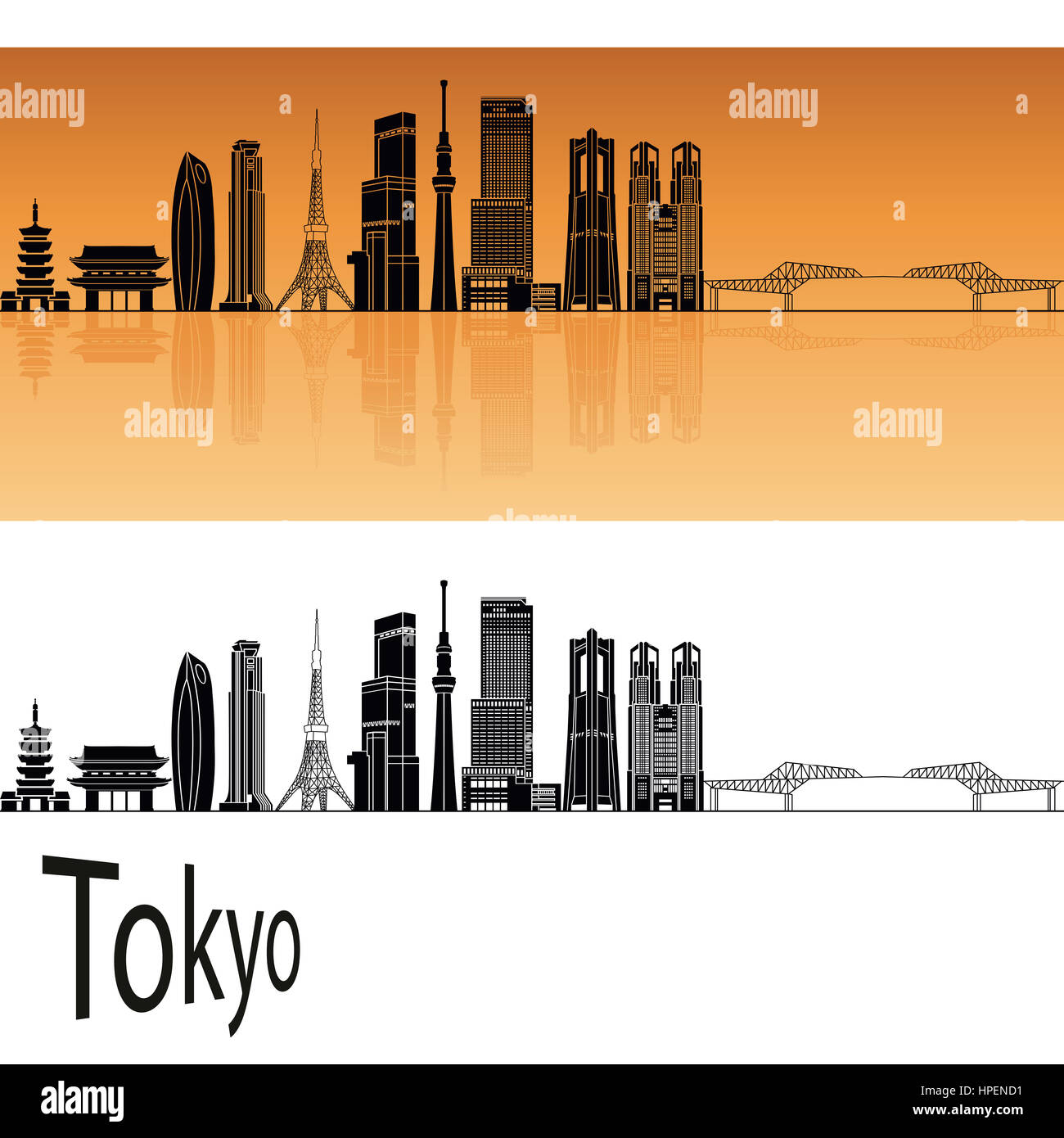 Tokyo V3 skyline in orange background in editable vector file Stock Photo