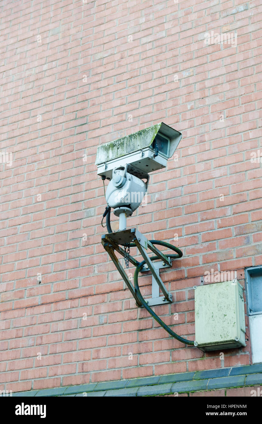 Large old cctv camera mounted on a brick wall in Brindley Place, Birmingham  Stock Photo - Alamy