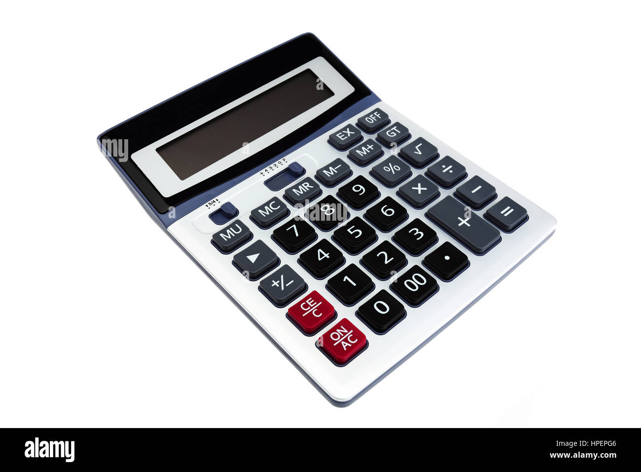 Calculator inclined isolated on white background Stock Photo