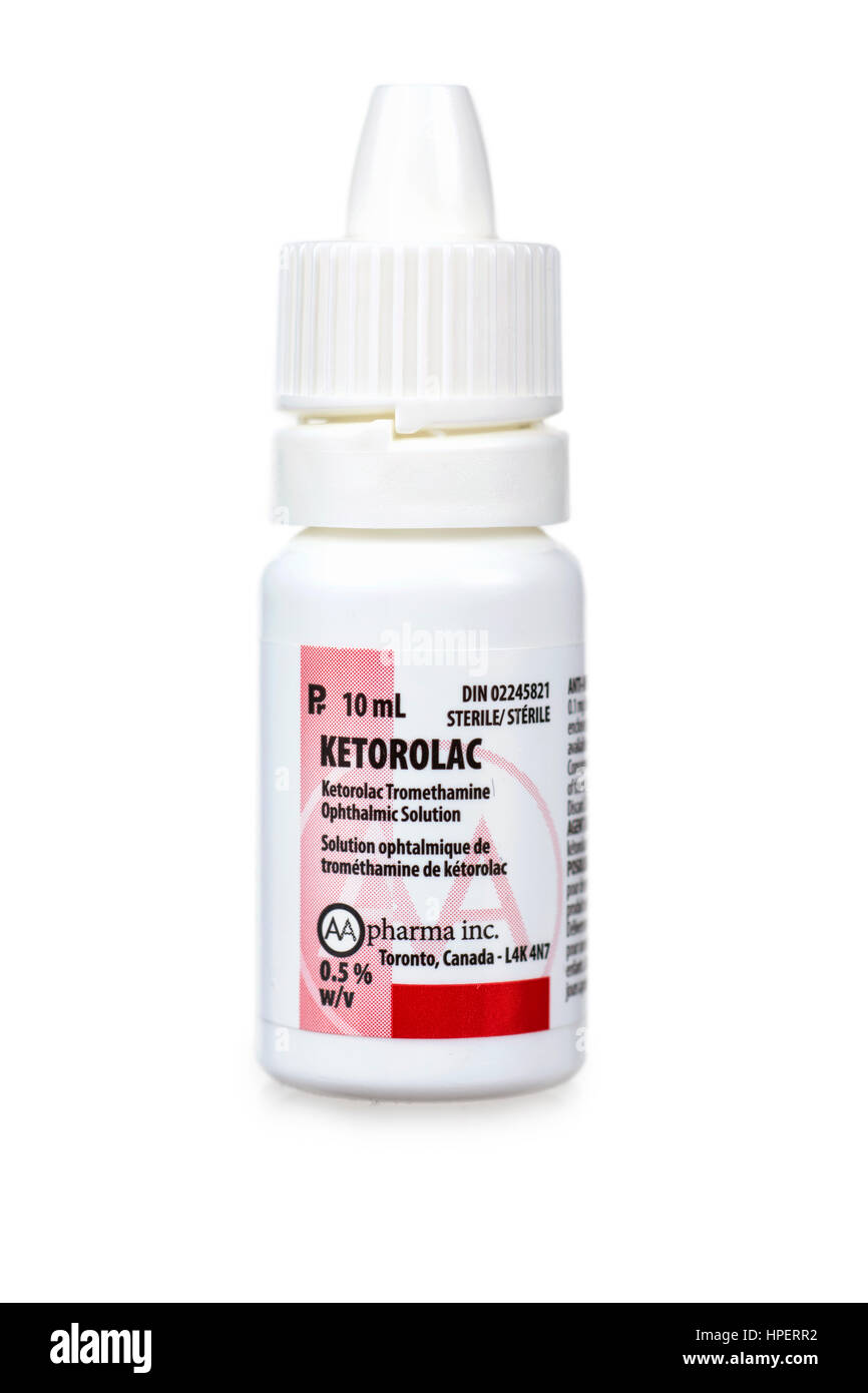 Ketorolac Tromethamine Ophthalmic Solution, non steroidal anti-inflammatory drug also used pre and post operatively after cataract surgery. Stock Photo