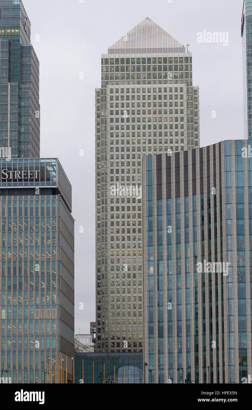 General View GV of One Canada Square, Canary Wharf Stock Photo