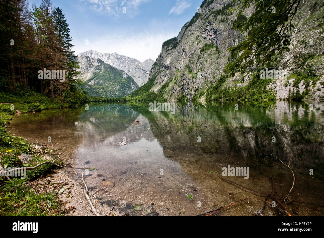Obersee (lake) at the Koenigssee (lake), Berchtesgaden, Bavaria ...