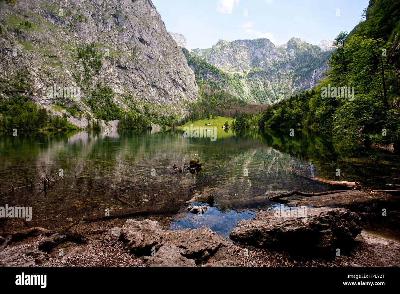 Obersee (lake) at the Koenigssee (lake), Berchtesgaden, Bavaria ...