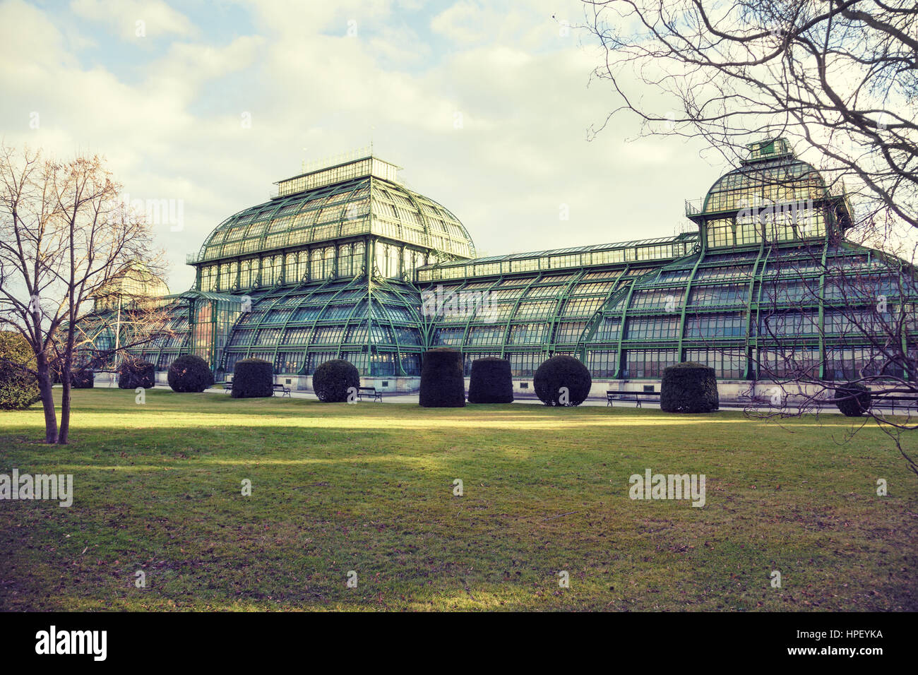 The winter Palmenhaus Schoenbrunn is a large greenhouse in Wien, Austria Stock Photo