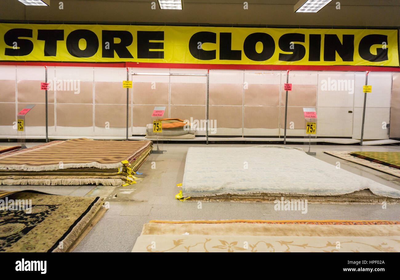 Store closing sign in the rug department at the soon to be closing