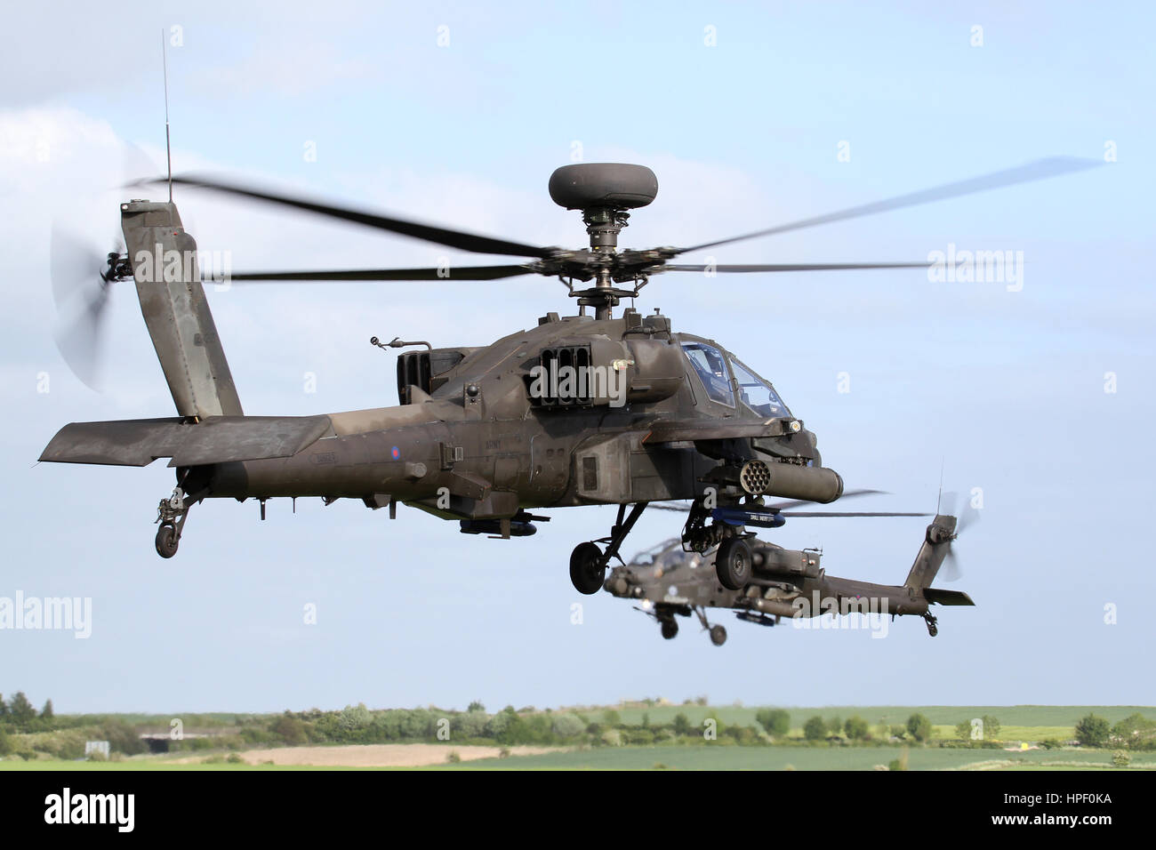 The Army Air Corps Apache AH display team about to depart a Duxford airshow and return to their home base at Wattisham in Suffolk. Stock Photo