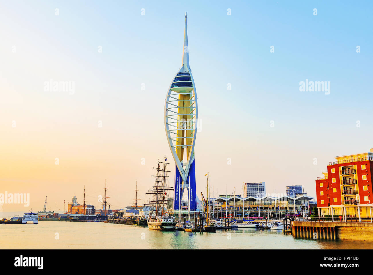 PORTSMOUTH, UNITED KINGDOM - JUNE 06: Portsmouth Emirates Spinaker tower is a landmark in Portsmouth and is located in the downtown area of Portsmouth Stock Photo