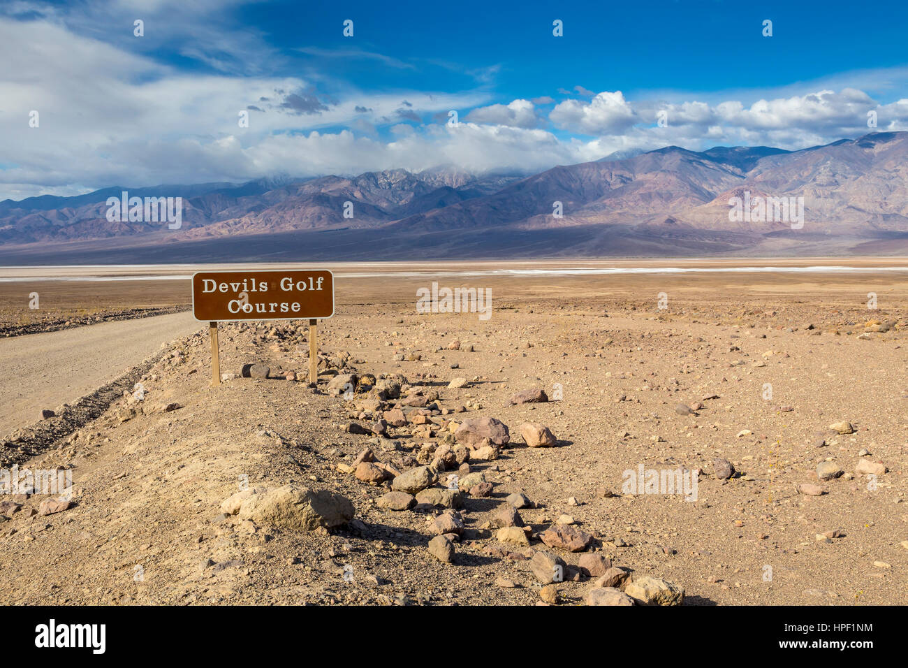 welcome sign, Devils Golf Course, Death Valley National Park, Death Valley, California Stock Photo