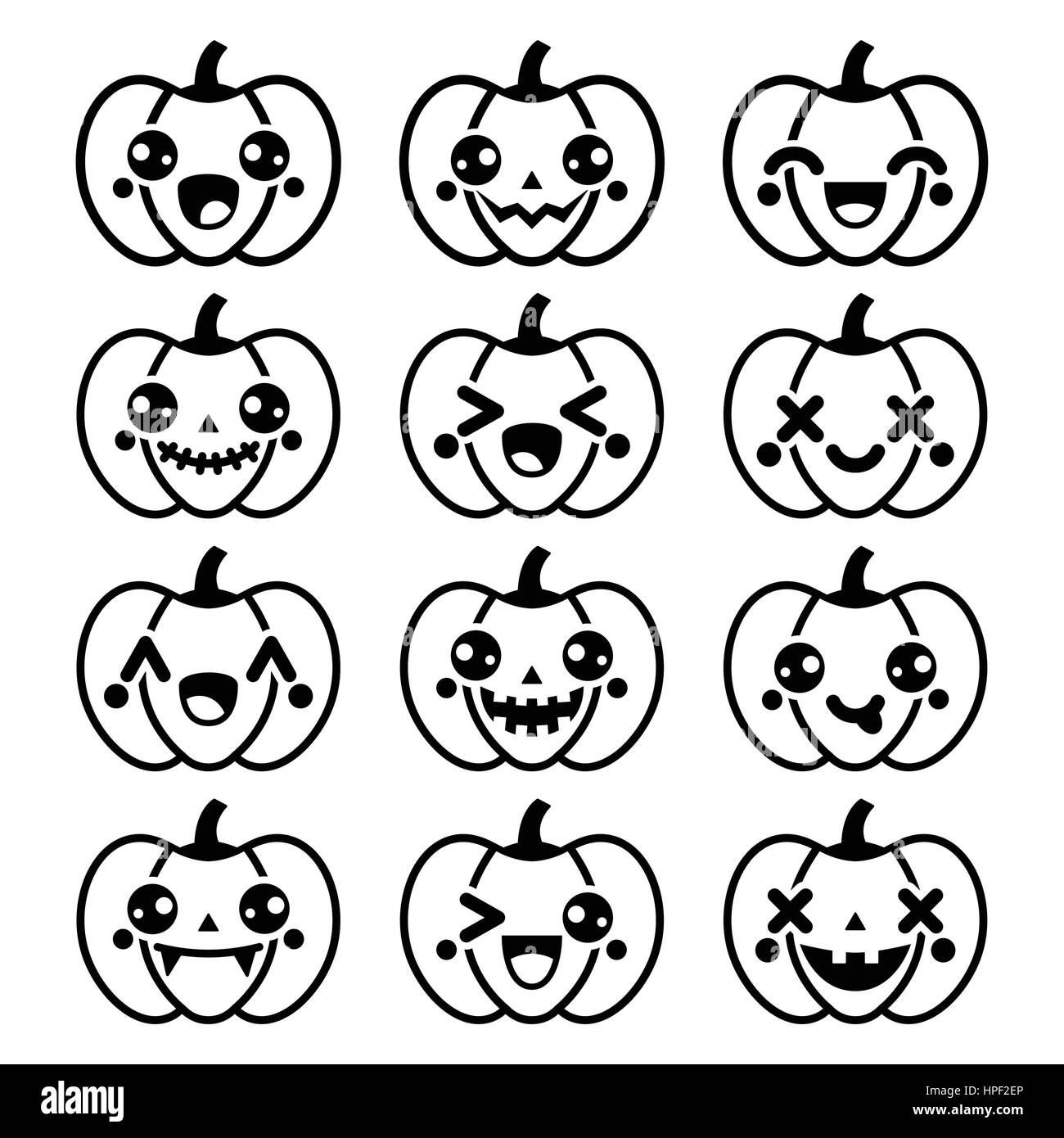Halloween Kawaii cute black pumpkin icons - vector Stock Vector Image & Art  - Alamy